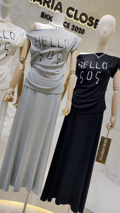 The "HELLO SOS" Graphic Top & Skirt Set
