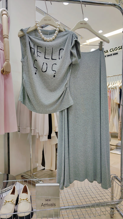 The "HELLO SOS" Graphic Top & Skirt Set