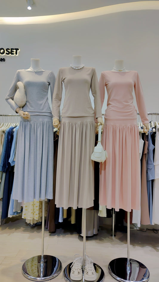 The "Flowy Knit Skirt" Two-Piece Set: